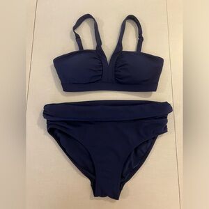 Boden French Navy Bikini Swimsuit Size 4 Corsica V-Neck Top Levanzo Fold Bottoms
